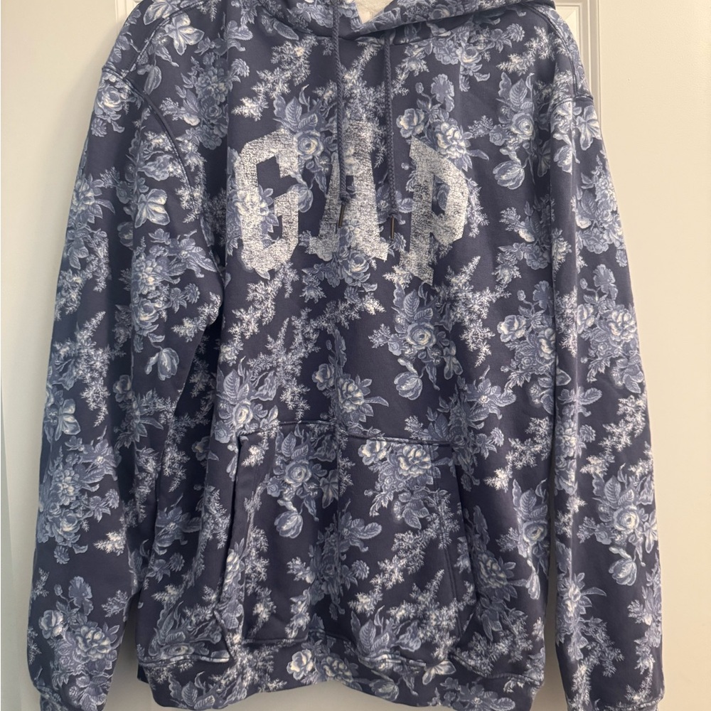 LoveShackFancy for GAP Blue and White Oversized Long Sleeve Hoodie